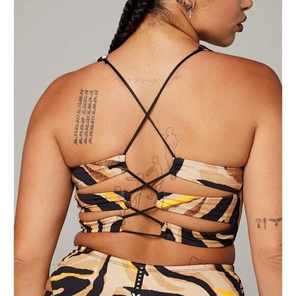 New Savage x Fenty Wildcat Strappy Back Tank Bra Womens L Animal Instinxx Brown - Picture 2 of 8